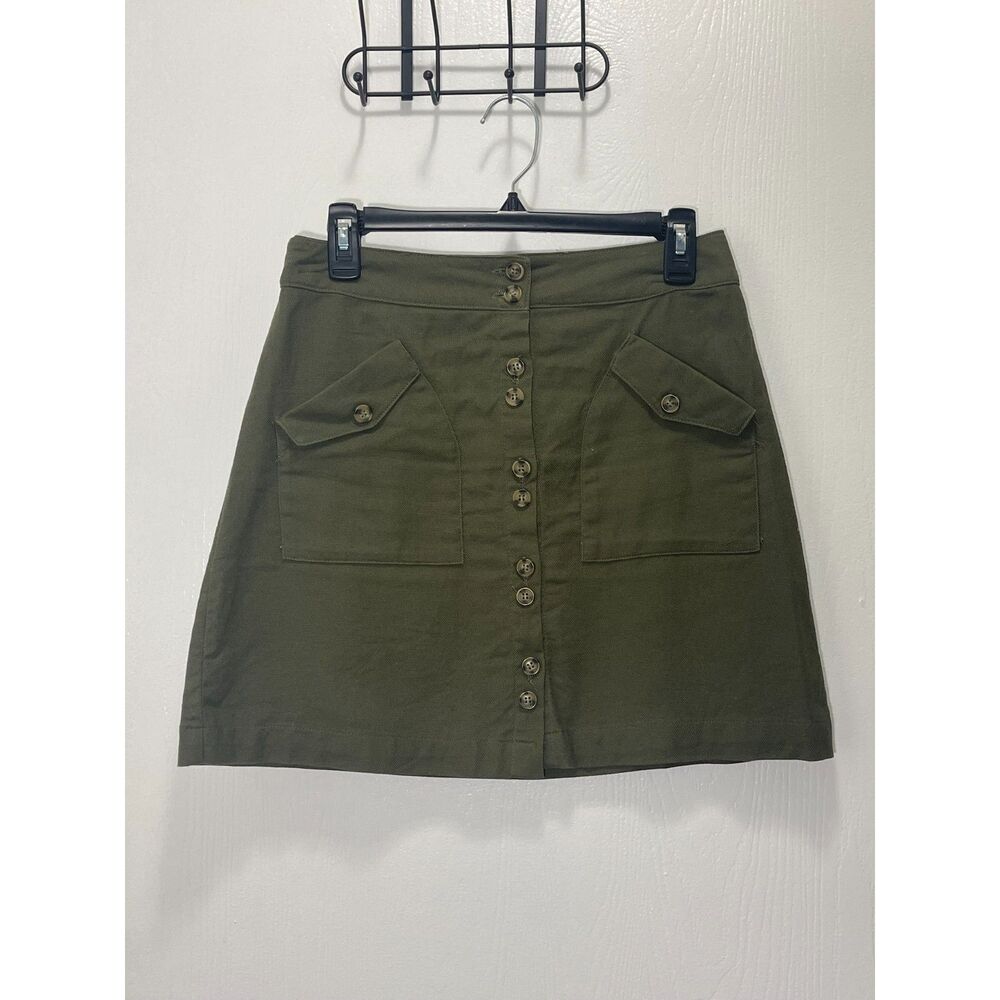 MINE Women's Olive Green Button Front Mini Skirt